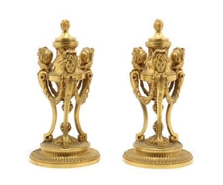 Lot image - Pair of Louis XVI Style Gilt-Bronze Cassolettes