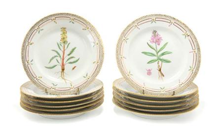 Lot image - Set of Twelve Royal Copenhagen Flora Danica Porcelain Dinner Plates
