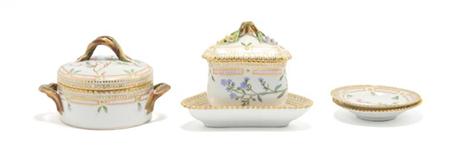Lot image - Group of Royal Copenhagen Flora Danica Porcelain Articles