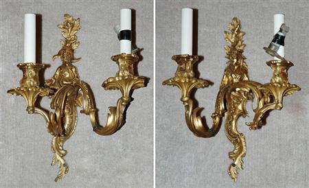 Lot image - Pair of Louis XV Style Gilt-Bronze Two-Light Sconces