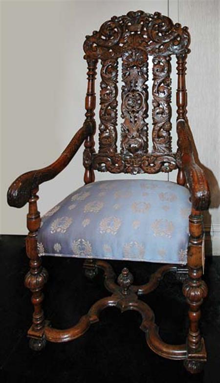 Lot image - William and Mary Walnut High Back Armchair