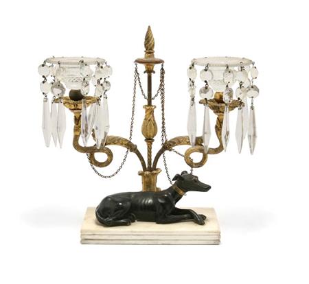 Lot image - Regency Painted, Gilt-Wood and Cut Glass Two-Light Candelabrum
