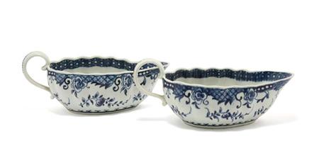 Lot image - Pair of English Porcelain Blue and White Sauceboats
