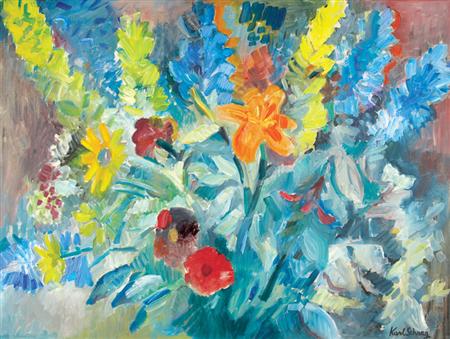 Lot image - Karl Schrag American, 1912-1995 Flowers & Leaves