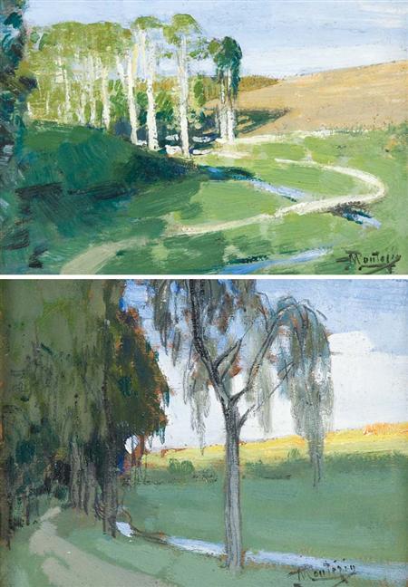 Lot image - Pierre Eugene Montezin French, 1874-1946 A Path Through the Forest: Two