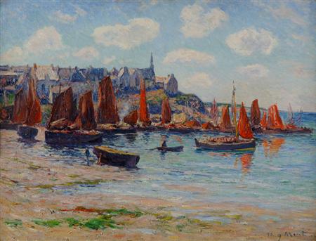 Lot image - Henry Moret French, 1856-1913 Le Port de Poulgoazec, Bretagne