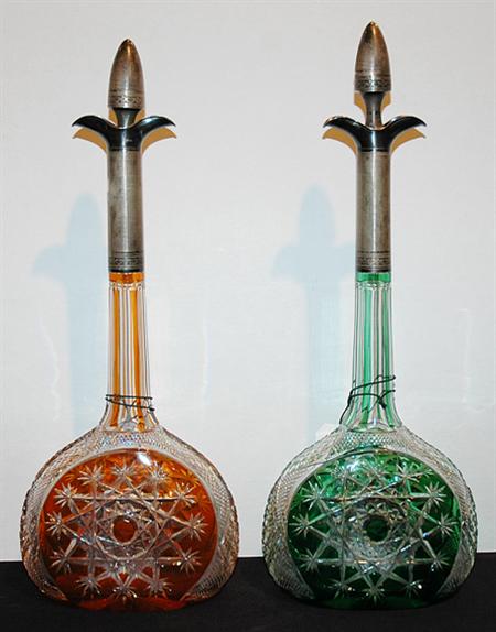 Lot image - Pair of Bohemian Style Silver Mounted Cased and Cut Glass Decanters