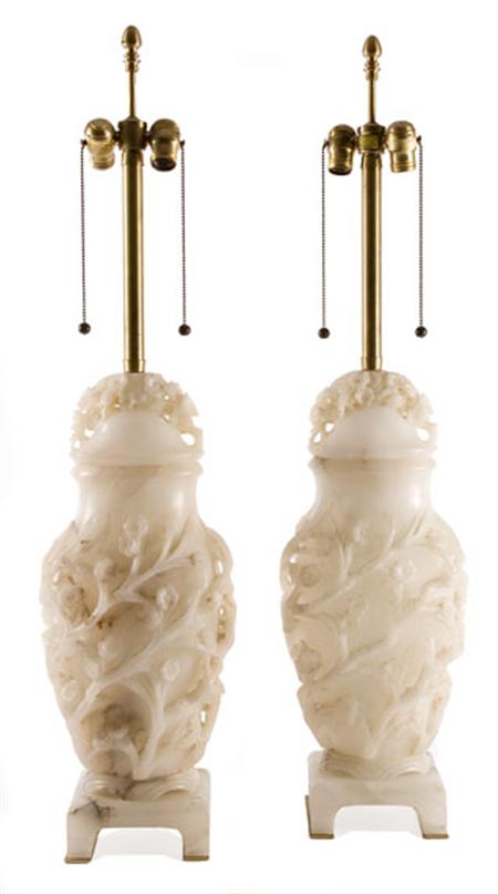 Lot image - Pair of Chinese Style Carved Alabaster Vases