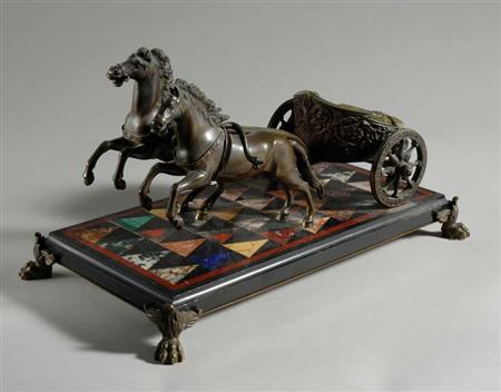 Lot image - Bronze Pietra Dura and Onyx Equestrian Ashtray