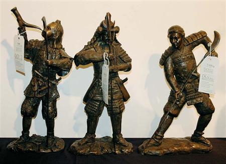 Lot image - Group of Three Chinese Style Bronze Figures of Warriors