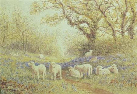Lot image - John Carlisle British, 19th Century Sheep Grazing in a Flowering Meadow,