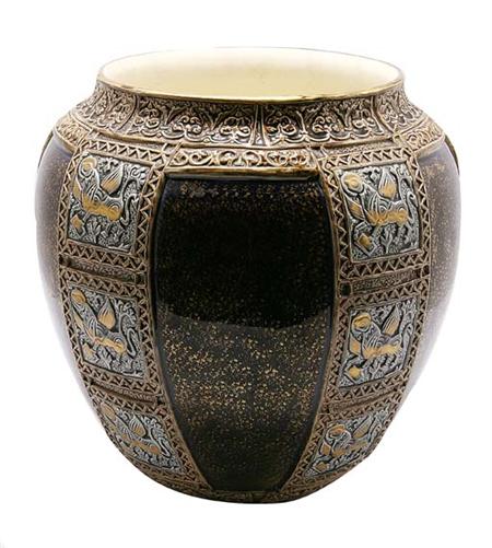 Lot image - Hautin Boulanger & Cie Gilt Decorated Porcelain Vase