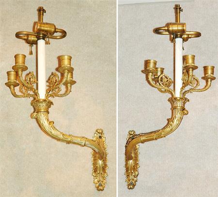 Lot image - Pair of Empire Style Gilt-Metal Two-Light Sconces