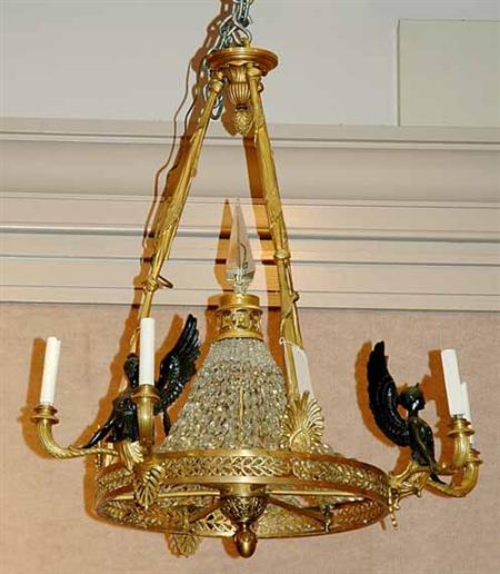 Lot image - Empire Style Gilt and Patinated-Bronze Six-Light Chandelier