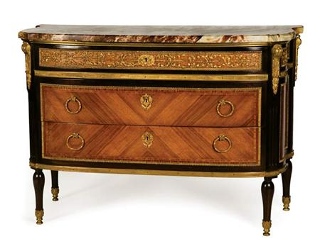 Lot image - Louis XVI Style Gilt-Metal Mounted Parcel Ebonized and Walnut Commode