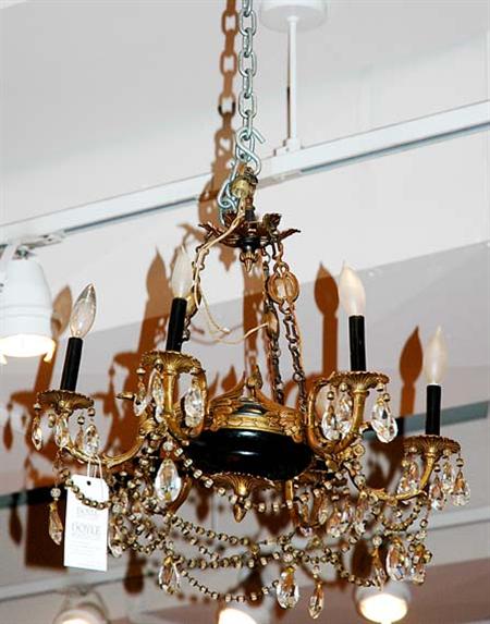 Lot image - Empire Style Gilt and Black Painted Metal Six-Light Chandelier