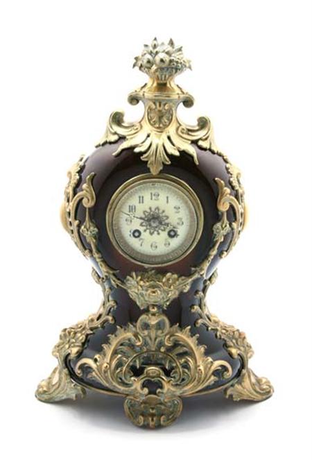 Lot image - Transitional Louis XV/XVI Style Gilt and Enameled Metal Mantel Clock