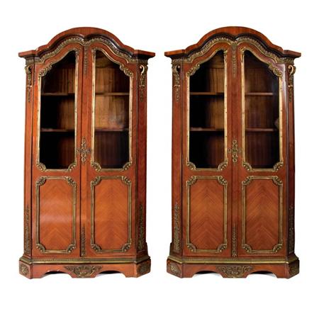 Lot image - Pair of Louis XVI Style Gilt-Metal Mounted Walnut Vitrines