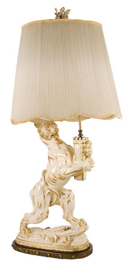 Lot image - Renaissance Style Gilt Ceramic Two-Light Lamp