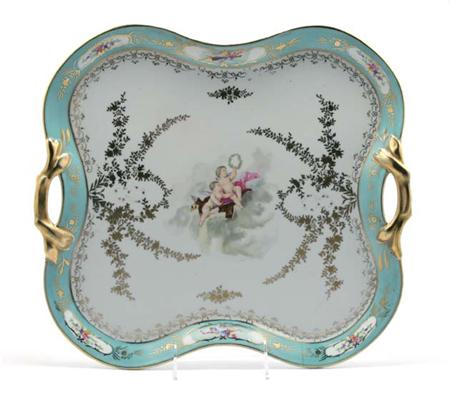 Lot image - Sevres Style Gilt-Decorated Porcelain Two-Handled Tray