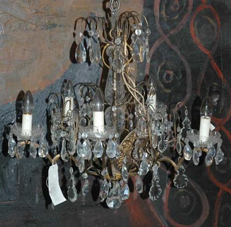 Lot image - Louis XVI Style Gilt-Metal and Glass Five-Light Chandelier