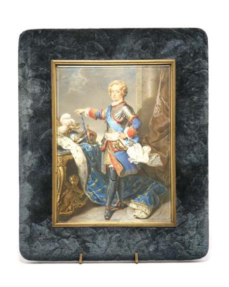 Lot image - Framed Portrait Miniature of a Young French King