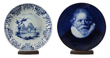 Lot image - Two Continental Blue and White Ceramic Chargers