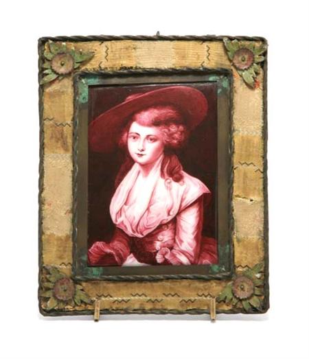 Lot image - Framed Enameled Portrait Miniature