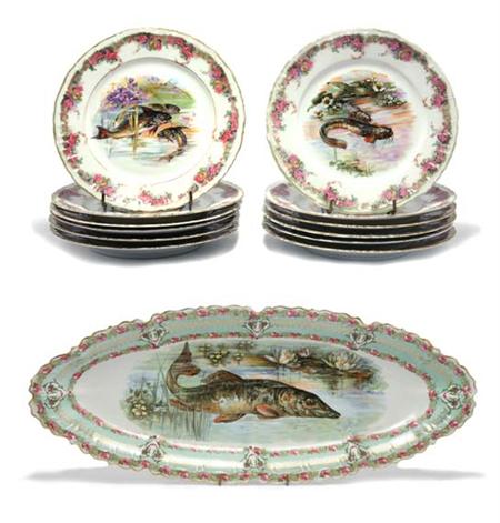 Lot image - Assembled Austrian Gilt and Transfer Print Decorated Porcelain Fish Service