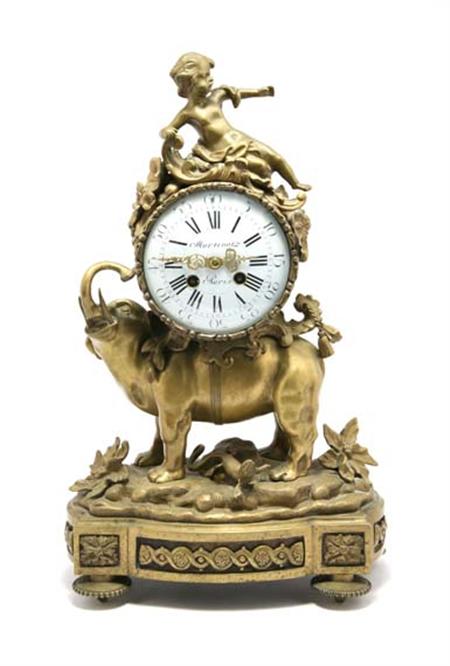 Lot image - Transitional Louis XV/XVI Style Gilt-Bronze Figural Mantel Clock