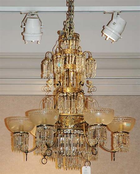 Lot image - Louis XVI Style Gilt-Metal and Glass Six-Light Chandelier
