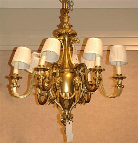 Lot image - Empire Style Gilt-Bronze Six-Light Chandelier