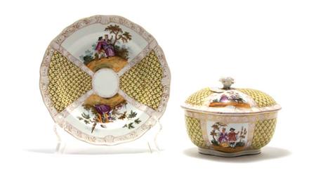 Lot image - Meissen Gilt and Polychrome Decorated Porcelain Bowl and Underplate