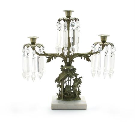 Lot image - Victorian Style Cast Brass and Glass Three-Light Candelabrum