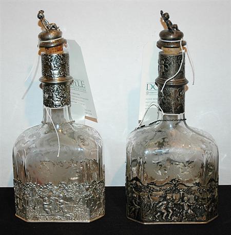 Lot image - Pair of Bohemian Style Silver Mounted Glass Decanters