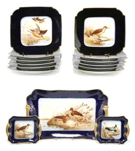 Lot image - Haviland Limoges Gilt Decorated Porcelain Game Service