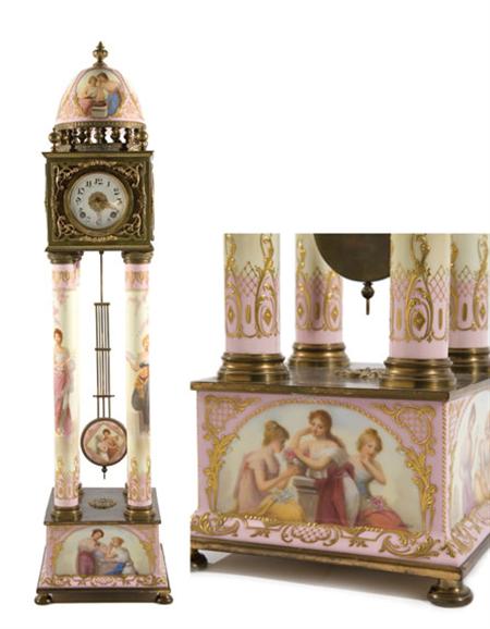 Lot image - Vienna Style Gilt Decorated Porcelain Mantel Clock