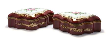 Lot image - Pair of Sevres Style Gilt Decorated Porcelain Boxes