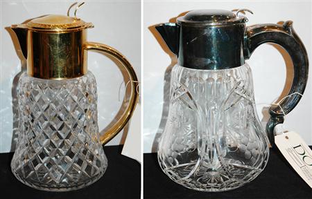Lot image - Two Metal Mounted Glass Pitchers
