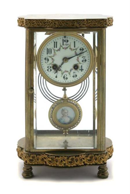 Lot image - Louis XVI Style Gilt-Metal and Glass Mantel Clock