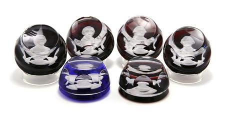 Lot image - Group of Six Baccarat Glass Sulphide Paperweights