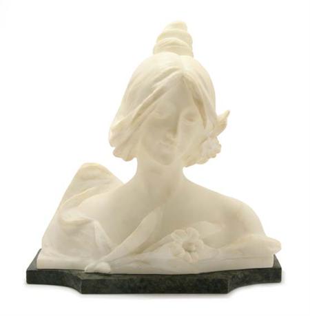 Lot image - Art Nouveau White Marble Bust of a Maiden