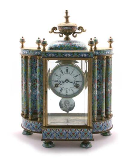 Lot image - Chinese Cloisonne Enamel Mantel Clock
