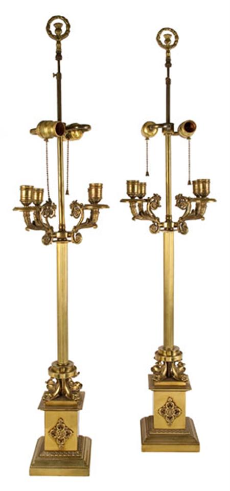 Lot image - Pair of Louis Philippe Style Gilt-Metal Four-Light Candelabra