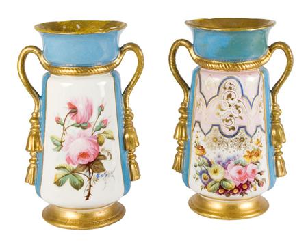Lot image - Pair of Paris Porcelain Gilt Decorated and Painted Footed Vases