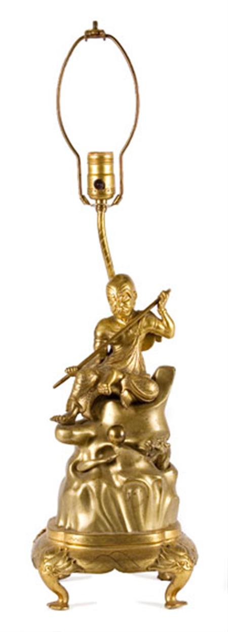 Lot image - Chinese Style Gilt-Bronze Figural Lamp