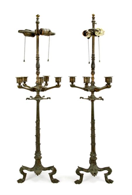 Lot image - Pair of Restauration Style Gilt-Bronze Five-Light Candelabra