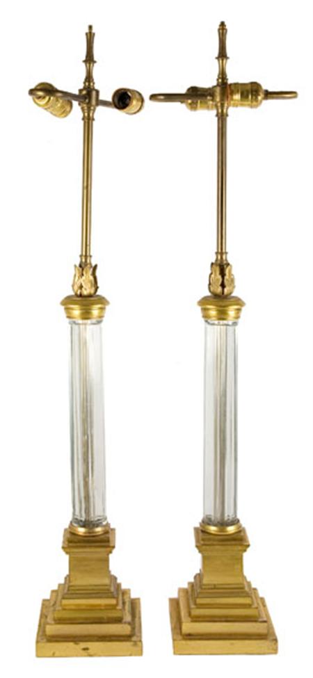 Lot image - Pair of Louis XVI Style Gilt-Metal and Glass Two-Light Lamps