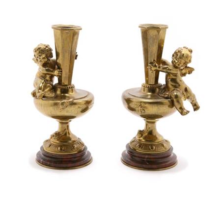 Lot image - Pair of Art Nouveau Style Gilt-Metal Figural Bases