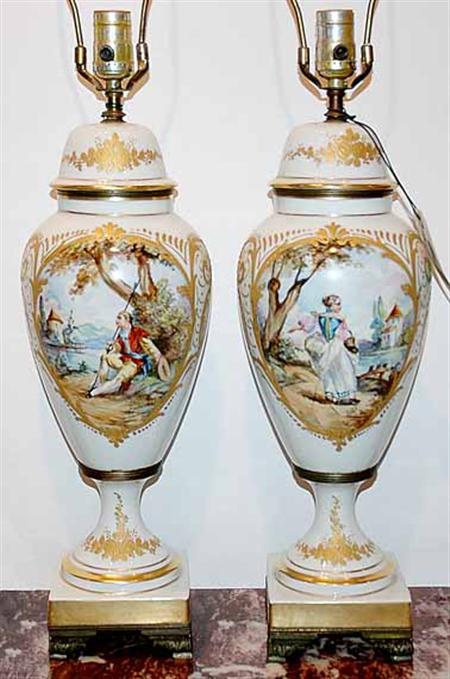 Lot image - Pair of Sevres Style Gilt-Metal Mounted Porcelain Covered Vases